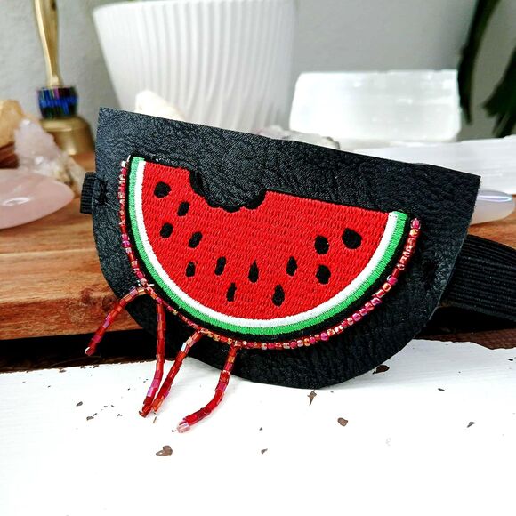 Watermelon Embroidered Beaded Eye Patch, Adjustable Vision Accessory, Ocular Aid - Picture 2 of 5
